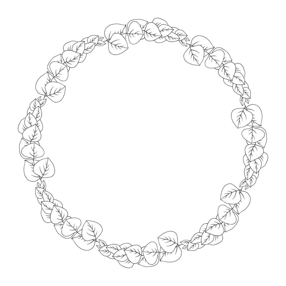 Floral wreath of branches eucalyptus, line art, illustration vector