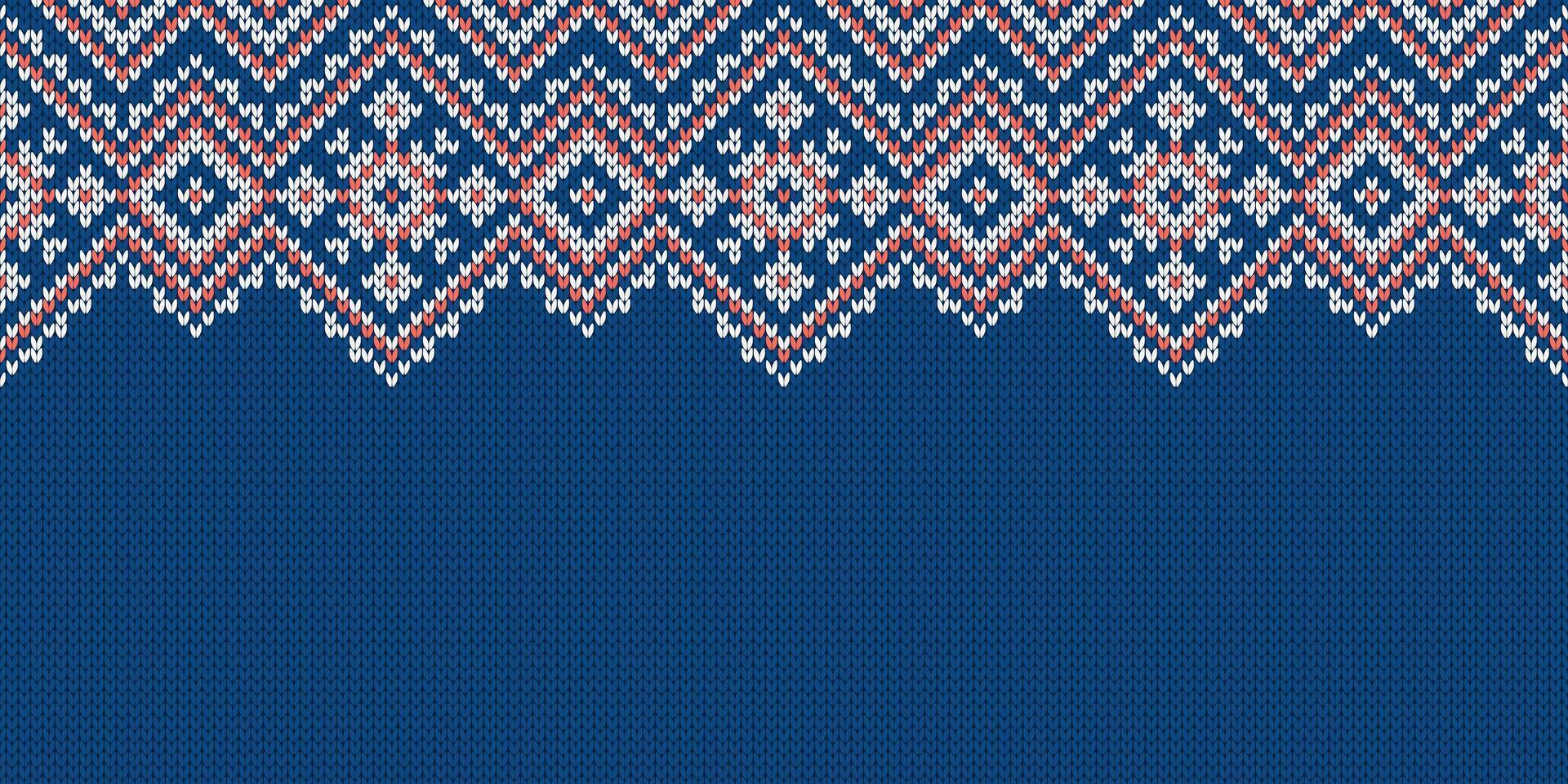 Wide background for holiday design. Winter knitted pattern with snowflakes vector