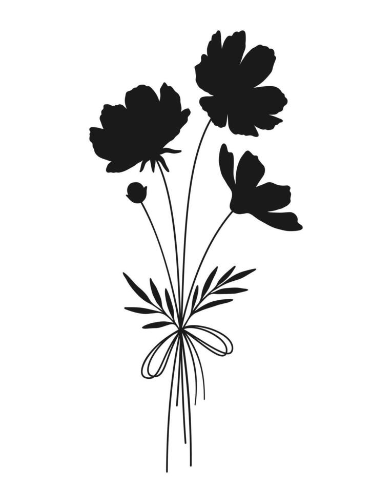 Floral silhouette bouquet, flower shapes, illustration vector