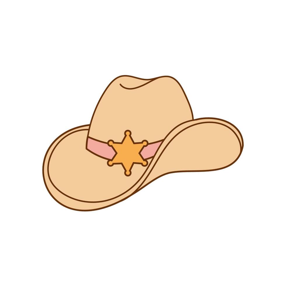 Cowboy sheriff hat with badge in cartoon style vector
