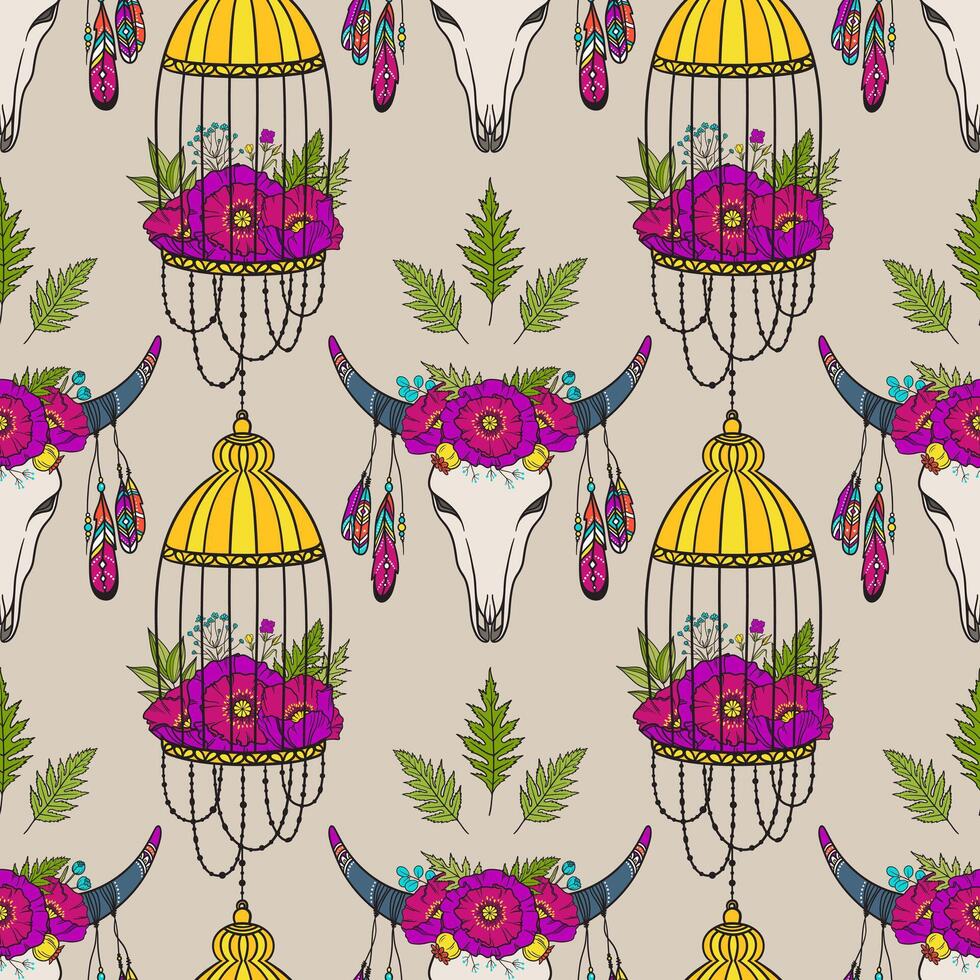 Colorful floral skull pattern design vector