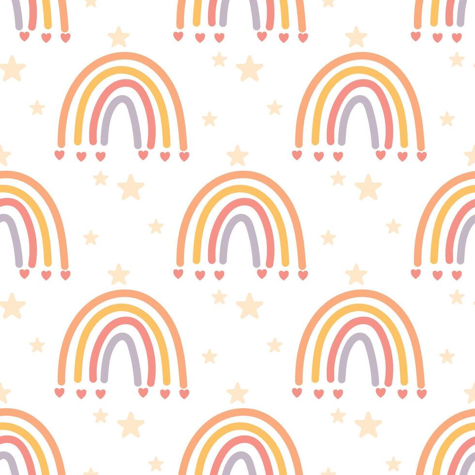 Pastel rainbow seamless pattern with hearts vector
