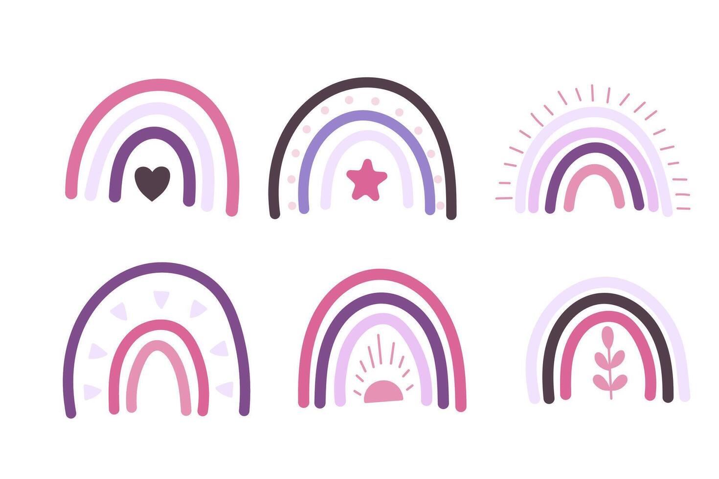 Boho pink rainbow collection with heart star and sun vector