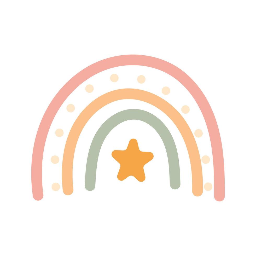 Boho rainbow illustration with orange star and dotted arch vector