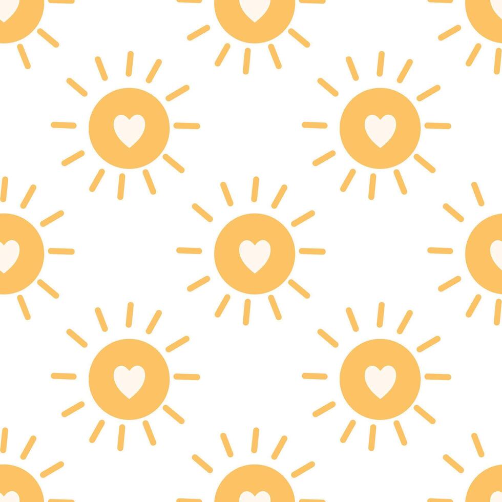 Sun with heart seamless boho pattern vector