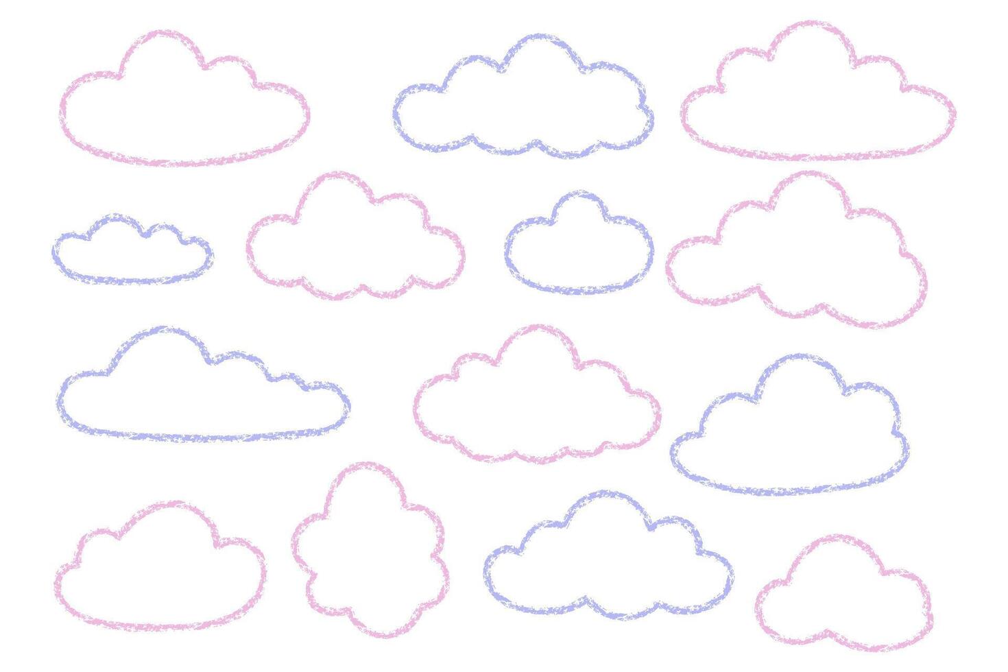 Pastel crayon pencil cloud doodles in blue and pink vector