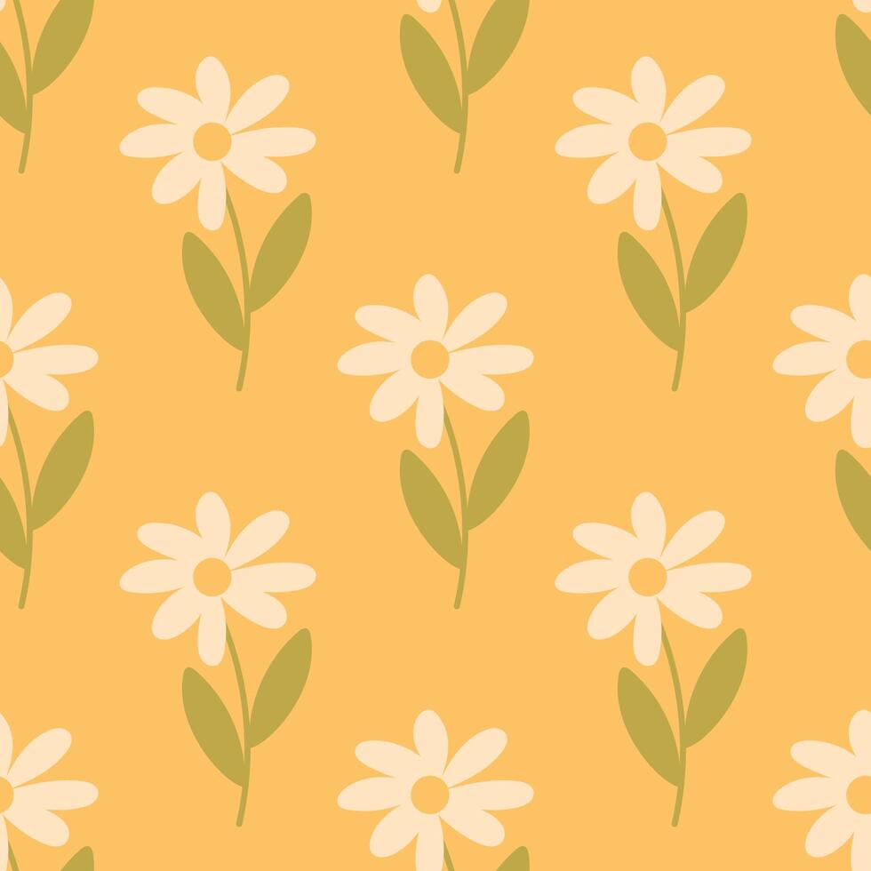 Boho seamless daisy flower pattern with yellow orange background vector