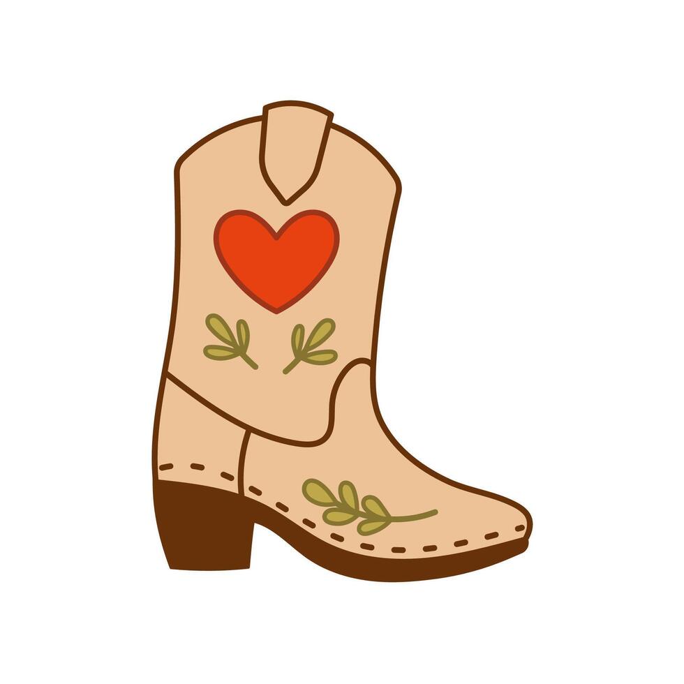 Cowgirl boot with heart and floral leaf design icon vector