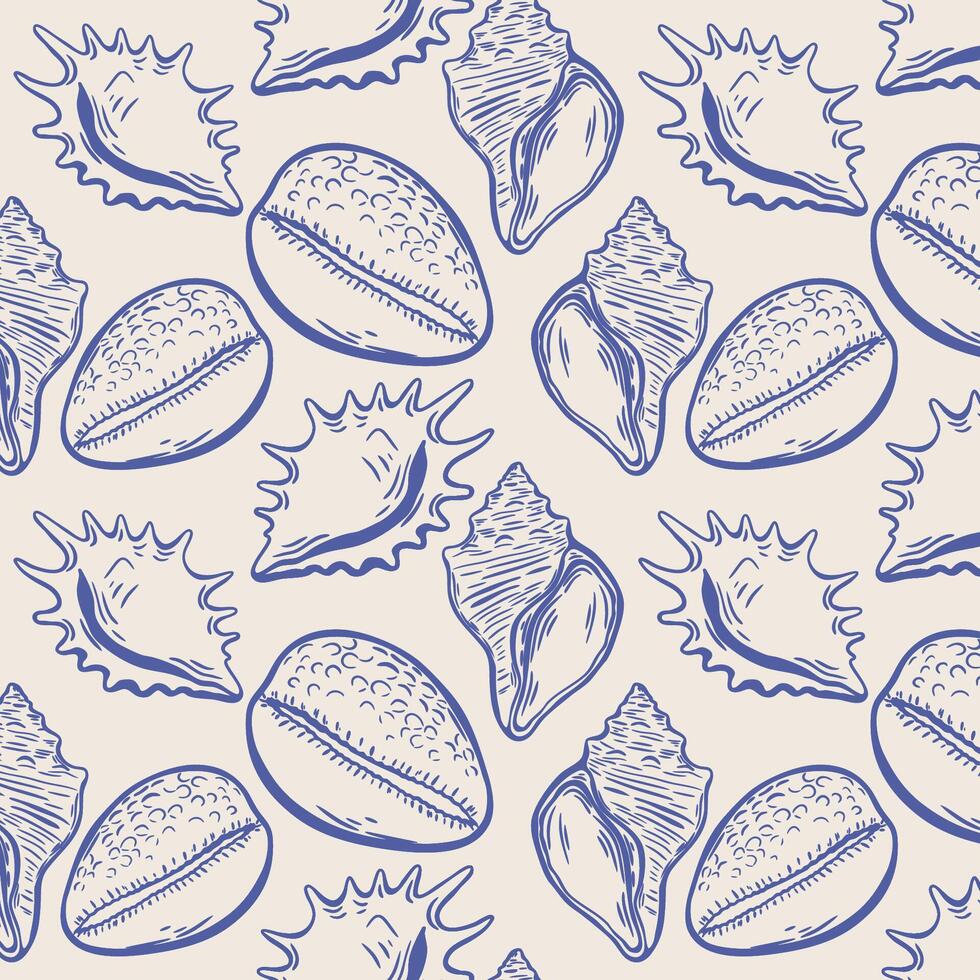 Vintage seashell repeat pattern with beige background vector