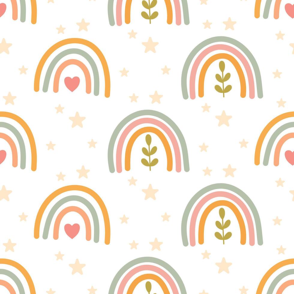Rainbow pattern with hearts and plants vector