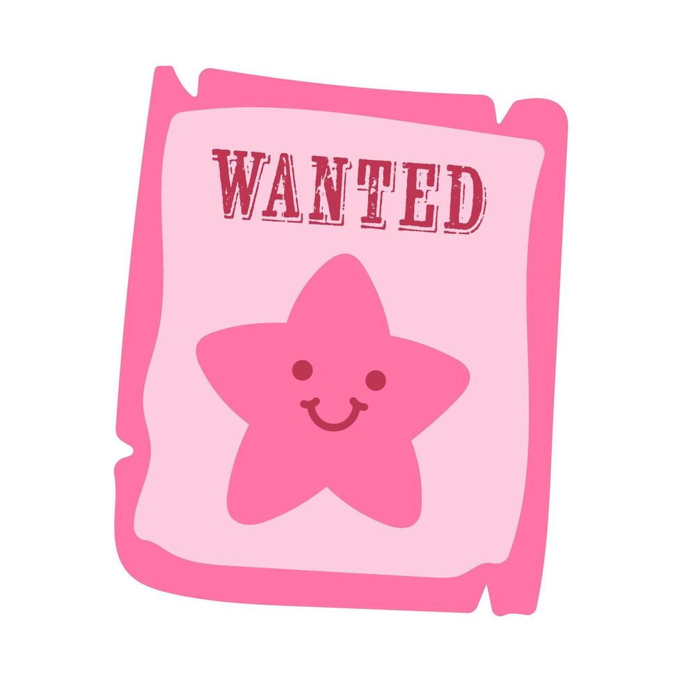 Funny wanted star poster in kawaii pink style vector