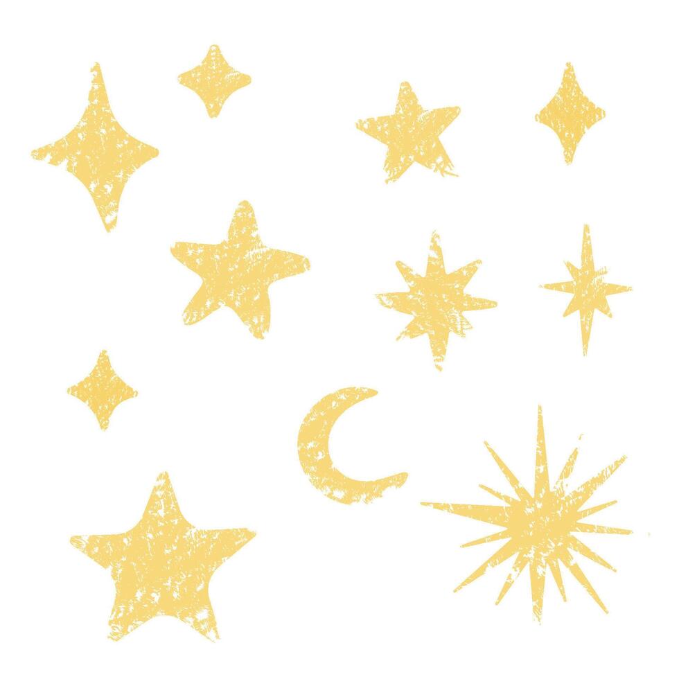 Pastel abstract stars and moon brush texture design vector