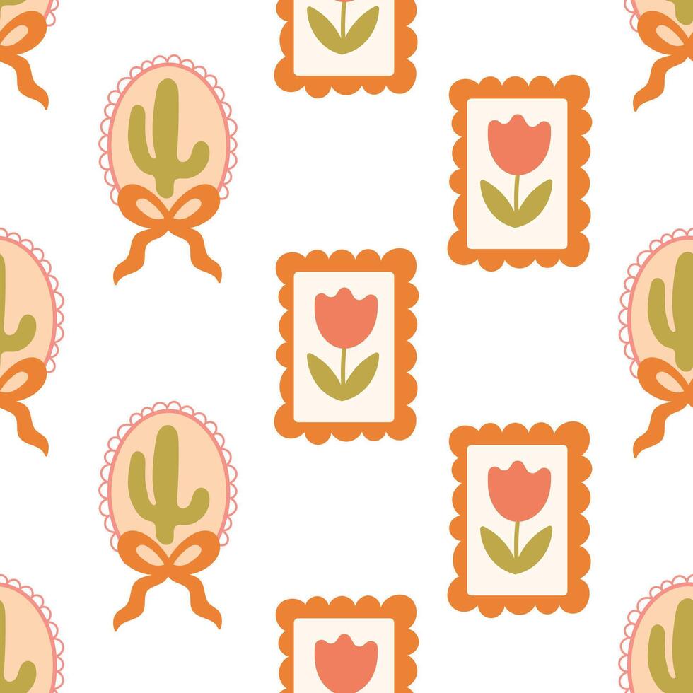 Floral and cactus pattern illustration vector