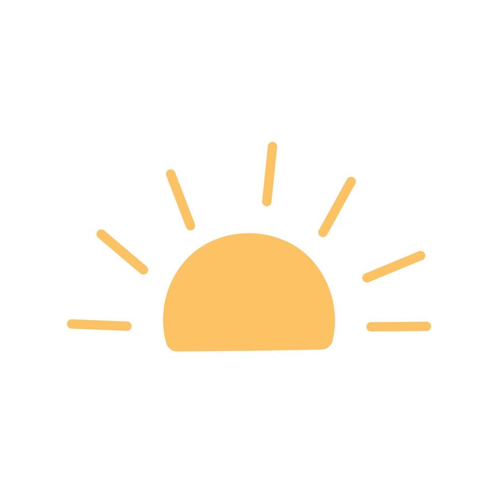 Boho minimal yellow sun icon with radiating beams of light vector