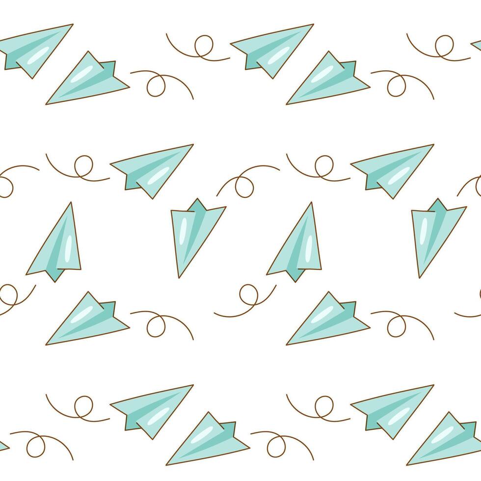 Seamless pattern with flying paper planes and doodles vector