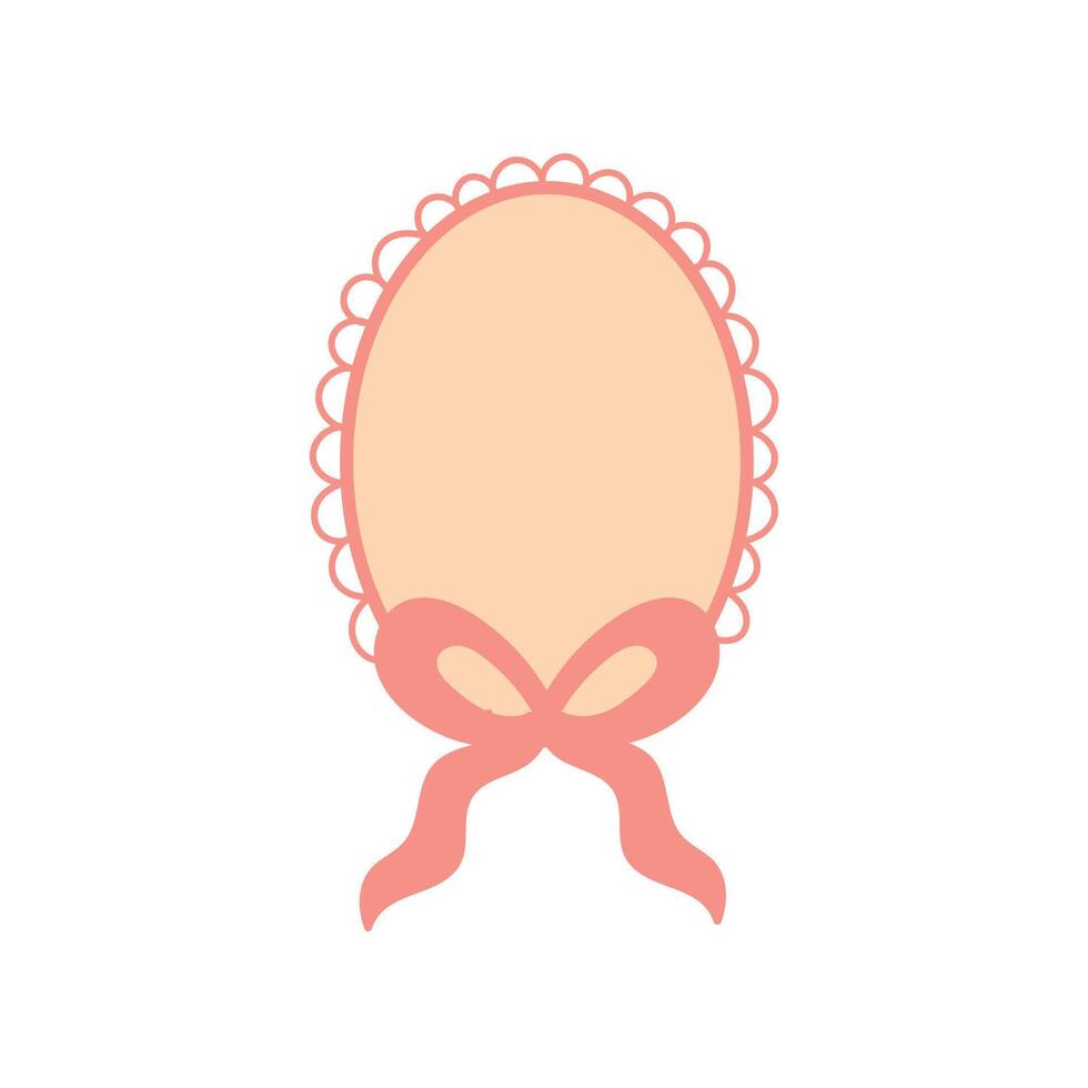 Boho oval label frame with pink ribbon and scalloped edge vector