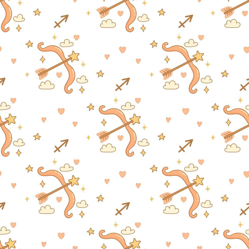 Sagittarius zodiac pattern, cute cartoon bow and arrow vector