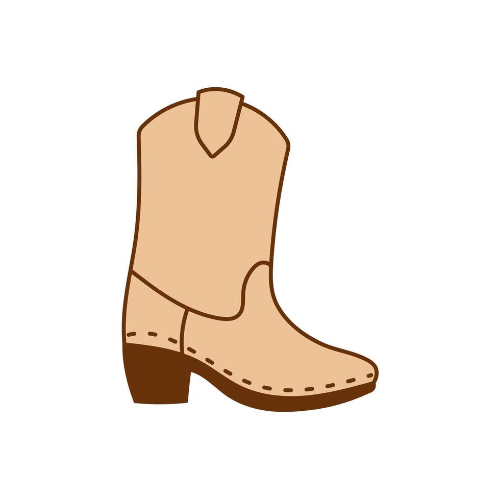 Minimal tan cowboy boot in cartoon western style vector