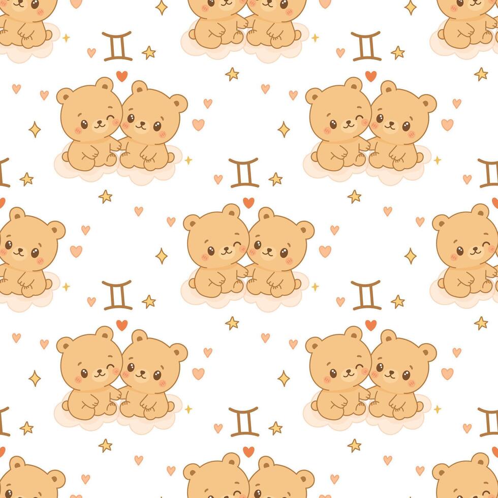 Cute bear pattern for Gemini zodiac vector