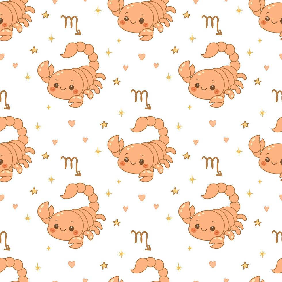 Cute scorpions in a seamless pattern vector
