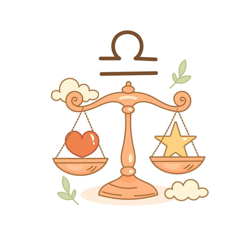 Libra zodiac sign illustration, cute cartoon balance scale vector