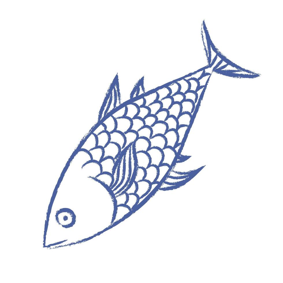 Fish . Doodle of sea fish, sprat with pencil texture, chalk. isolated element vector