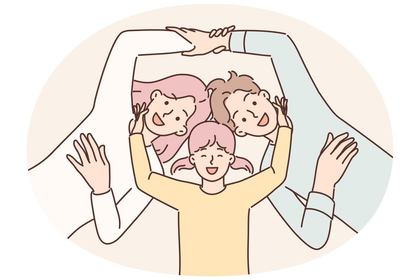 Daughter and parents smiling lying together experiencing happiness from family vacation, top view vector