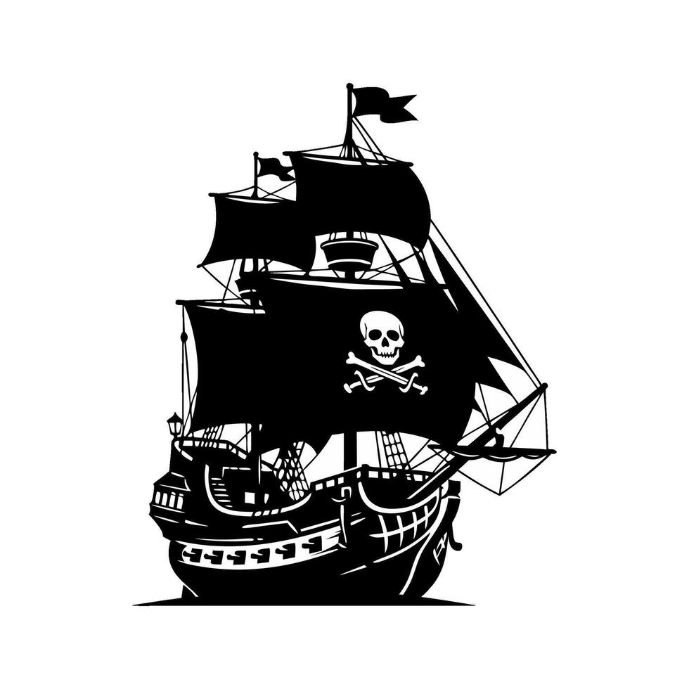 Monochromatic graphic of an old wooden ship, ideal for nautical and fantasy designs vector