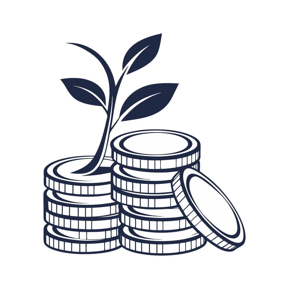 Clean line art illustration showing money growing vector