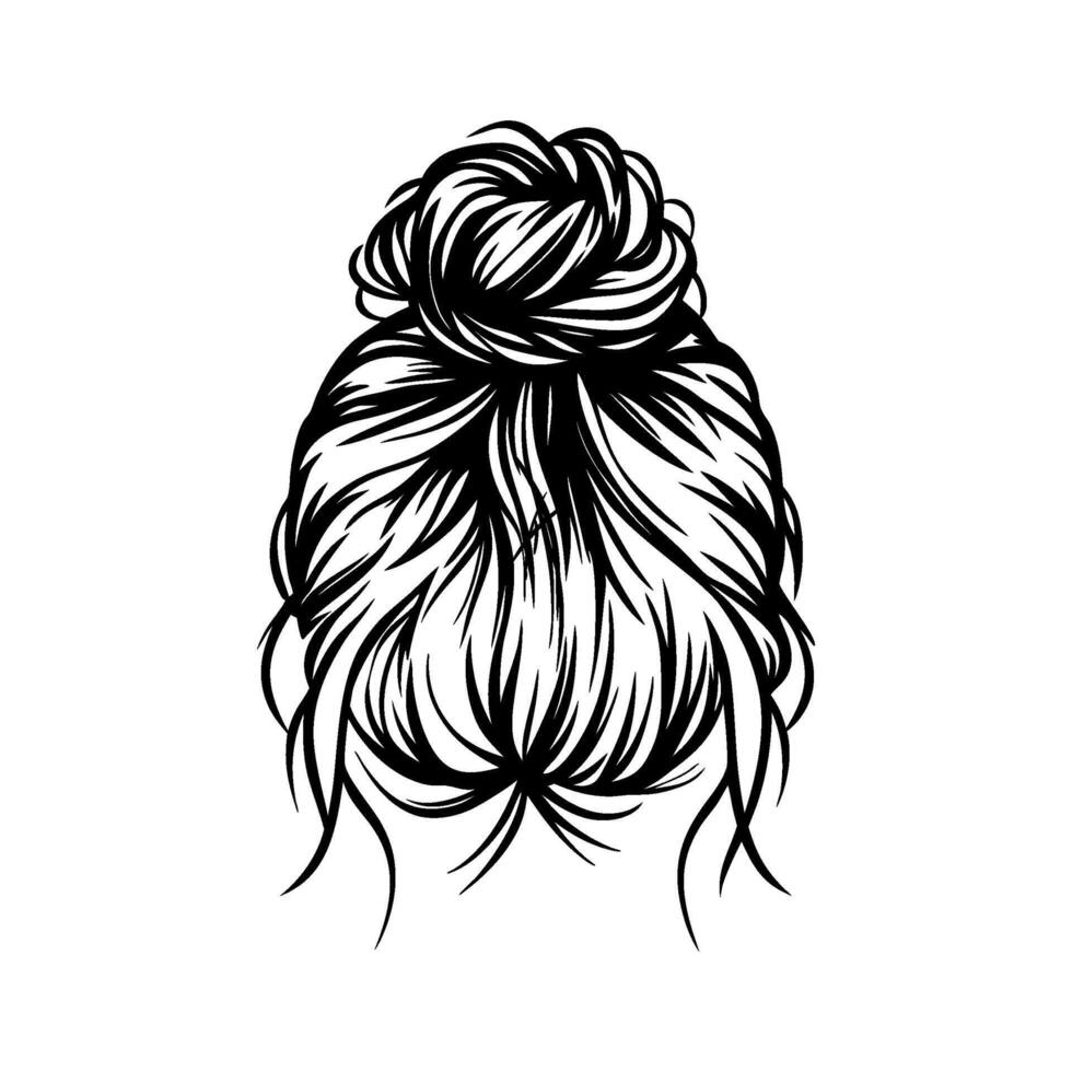 Monochromatic hair illustration showcasing a stylish and timeless bun vector