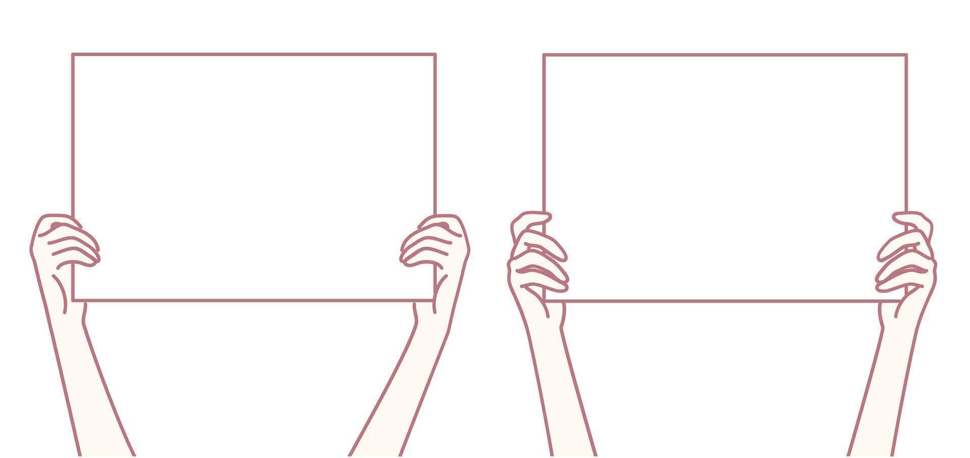Hands Holding Blank Signs for Various Purposes Such as Advertising or Informative Messaging vector