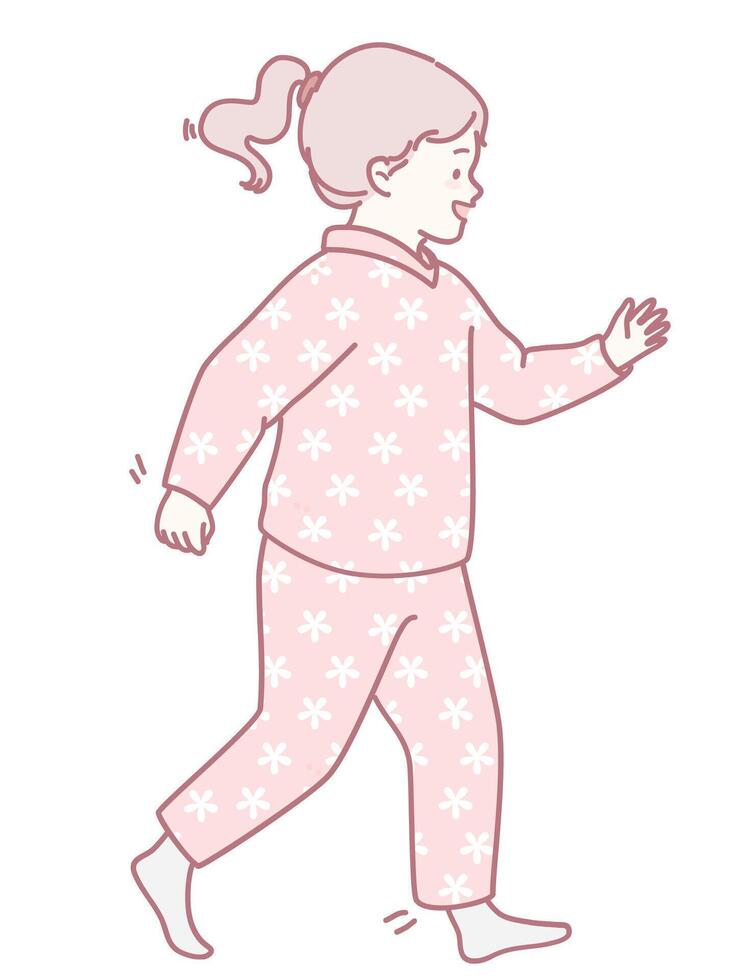 Girl walking in pink pajamas vector