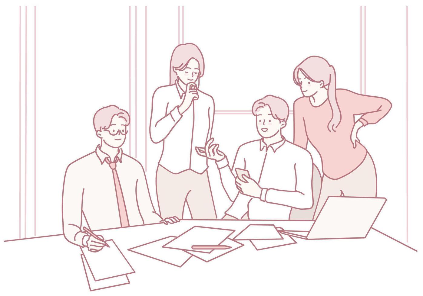 Team discussing project ideas together vector
