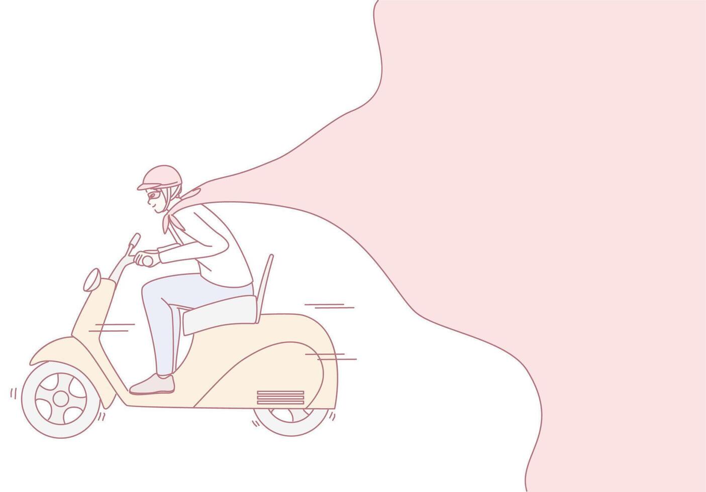 A Stylish Individual Riding a Scooter While Wearing a Flowing Scarf on a Sunny Day vector