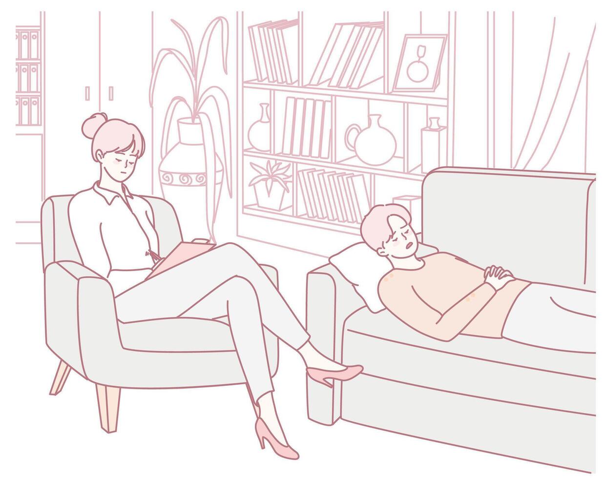 This is a Therapeutic Session taking place in a cozy living room, designed for comfort and peace vector