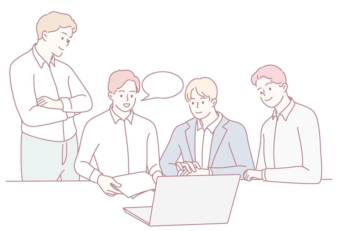 Effective Team Collaboration Over a Laptop in a Contemporary Office Environment Setting vector