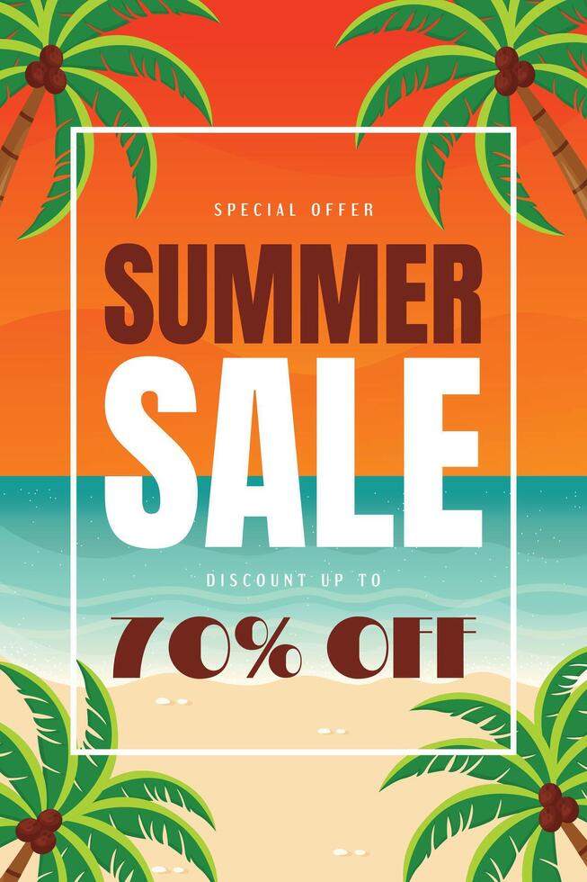 Summer Sale Banner with Palm Trees Flat Illustration. vector