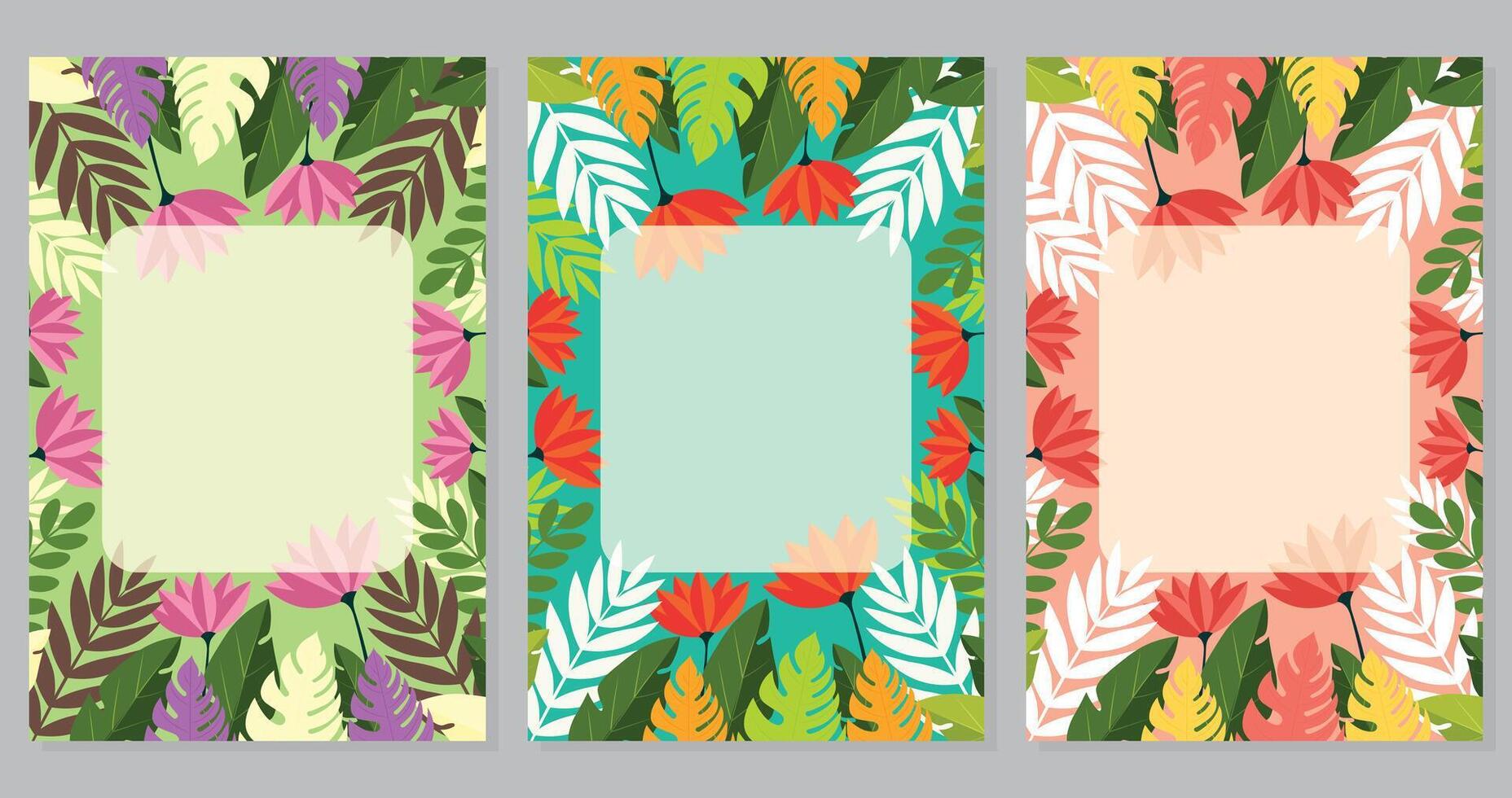 Tropical Summer Frame Set with Floral Leaves Illustration. vector