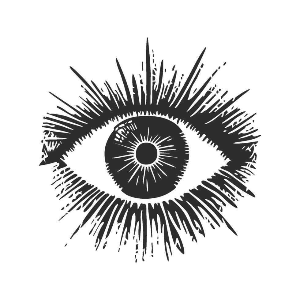 Eye With Radiating Lines Silhouette Illustration. Vision And Perception Symbolism Isolated Illustration vector