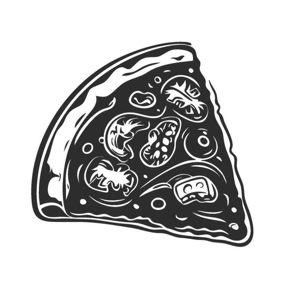 Pizza Slice With Toppings Silhouette Illustration. Delicious Food vector