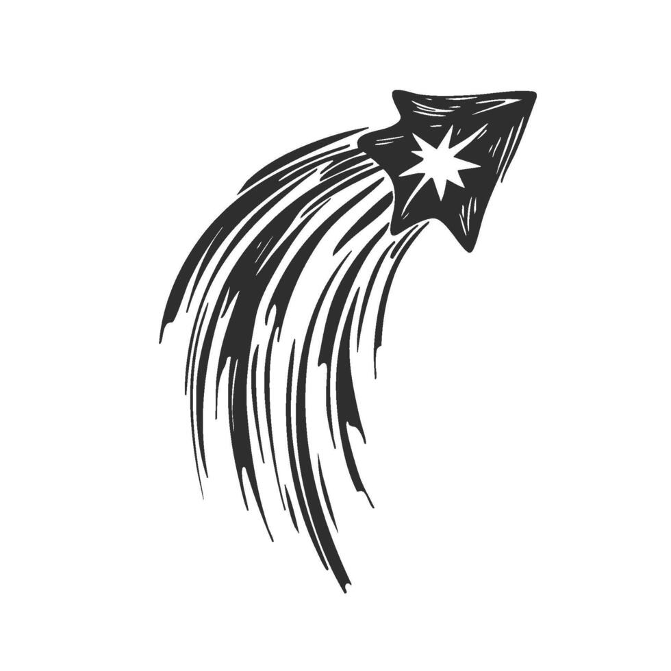 Shooting Star With Trail Silhouette Illustration. Symbol Of Aspiration And Success Isolated Illustration vector