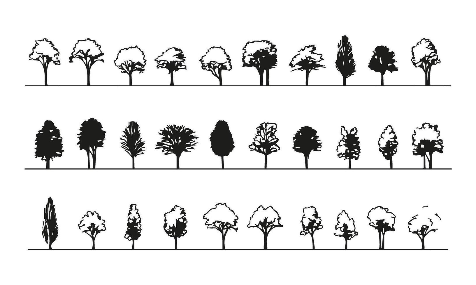 Tree Silhouettes Collection. Landscape Architecture And Urban Design Elements Set. Isolated Illustration vector