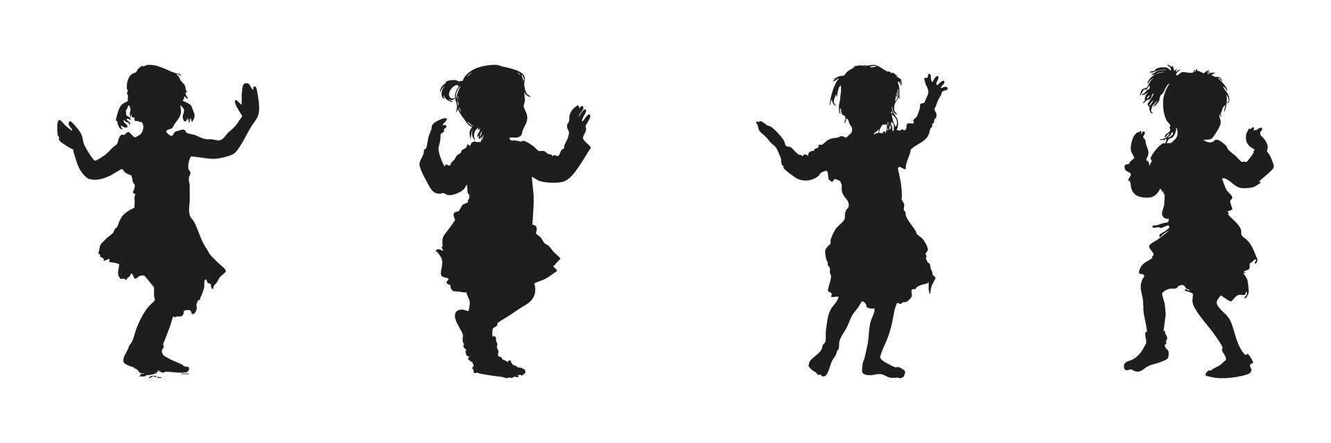 Children Dancing Silhouette Set. Playful Movement And Joyful Expression Symbol Collection. Educational And Recreational Use vector
