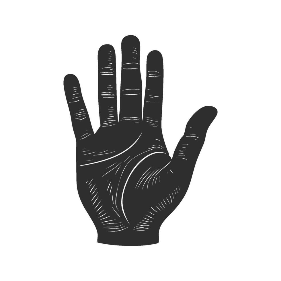 Silhouette Of Human Hand With Palm Lines Illustration. Symbol Of Palmistry And Fortune Telling Isolated Illustration vector