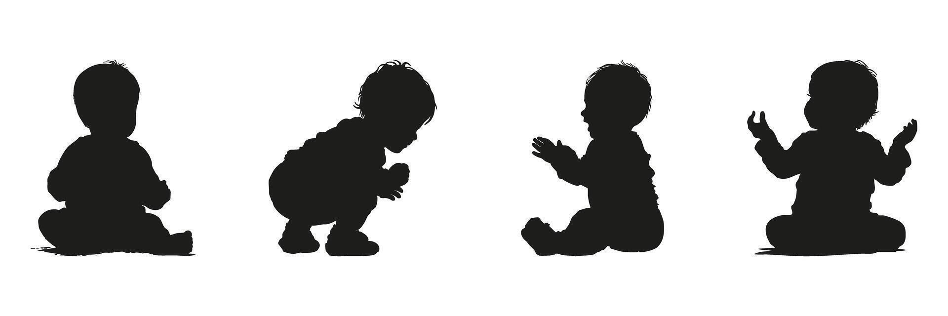 Baby Poses In Silhouette Set. Infant Development And Early Childhood Activity Symbol Collection. Parenting And Educational Use. vector