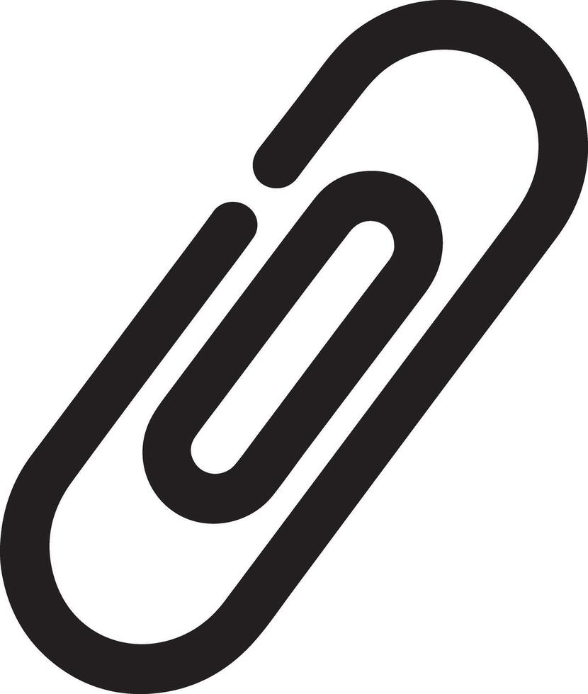Bold Black Paperclip Icon Simple, Elegant Attachment Symbol for Digital Documents and Online Files, Representing Connection and Secure Information Transfer vector