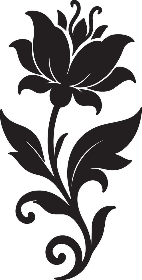 Elegant Black and White Floral Design A Dramatic Silhouette of a Lily Flower with Intricate Swirls, Perfect for Decorative Purposes vector