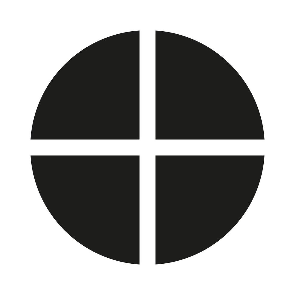Circle division on four equal parts icon. Wheel divided diagrams with 4 segments. Infographic simple black round element. Coaching blank flat template. vector