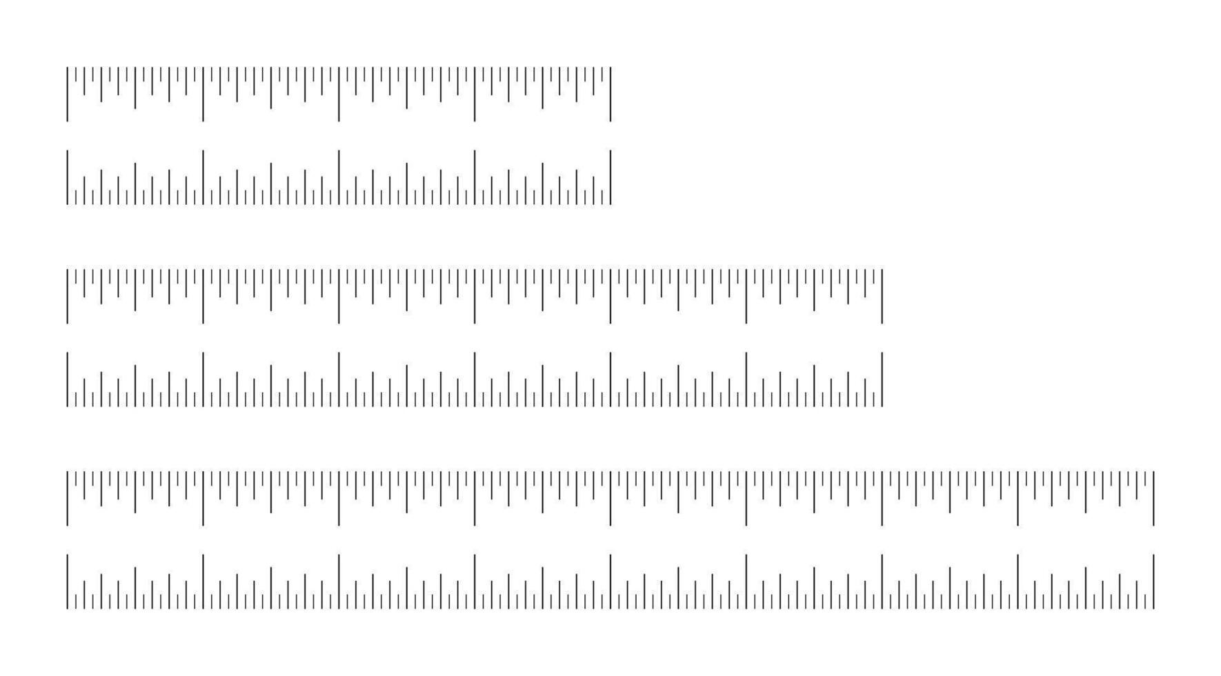 Measuring chart with 4, 6, 8 inches. Set of ruler scales. Black sewing tool flat mockup. Length measurement math, distance, height ruler pattern. Graphic minimalist illustration. vector