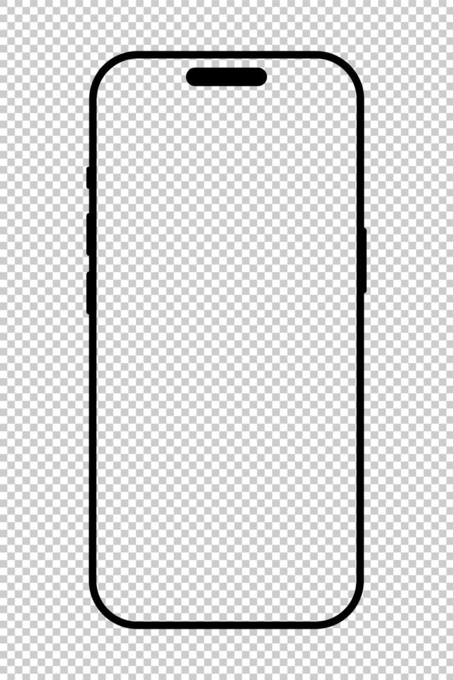 Smartphone black frame. Gadget simple symbol. Device front view template. Sign for website design, mobile app. Blank smart phone screen pattern. Mobile phone icon isolated on a checkered background. vector